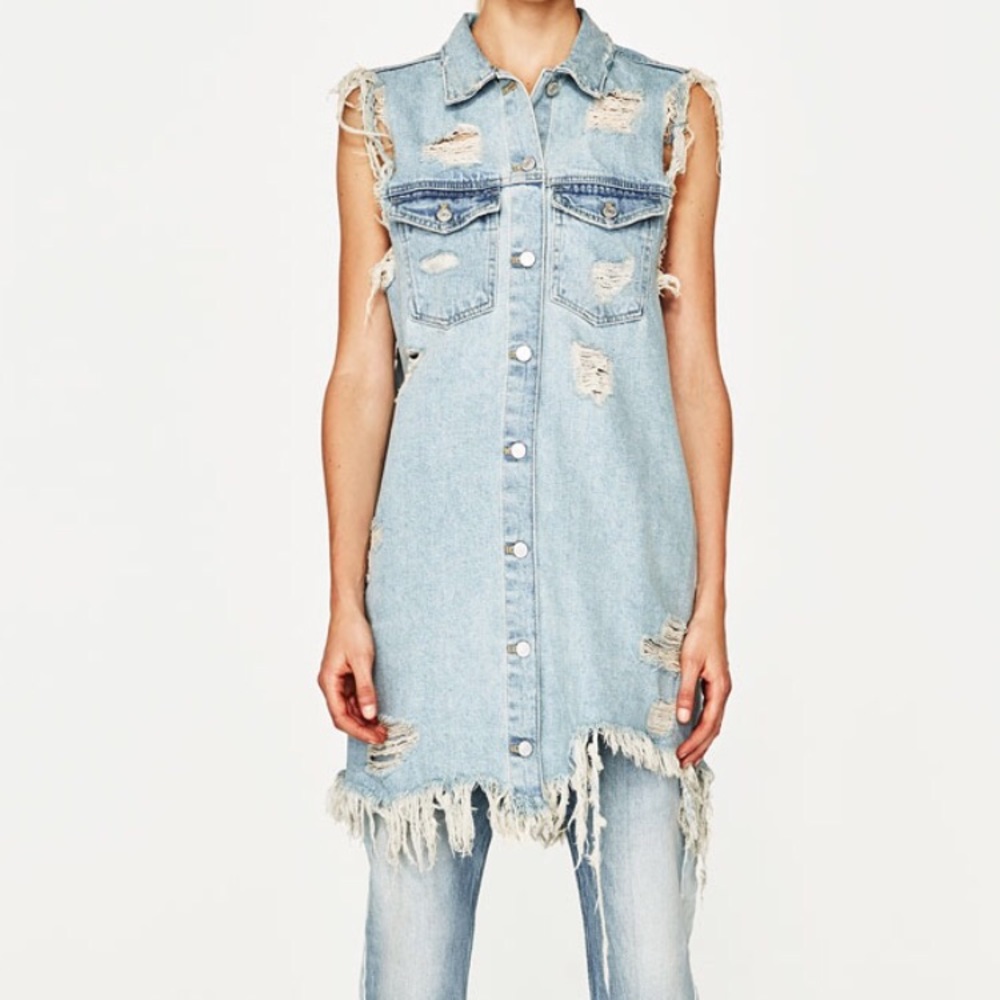 Distressed denim vest dress